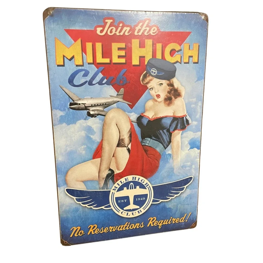 NEW Join The Mile High Club Vintage Style Metal Sign‎ Pin Up Girl Retro Aviation